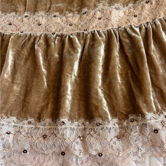 Whimsigoth Fairycore Gold Velvet Skirt Eyelash Lace Trim Sequin Boho Grunge Sz L - Picture 5 of 8